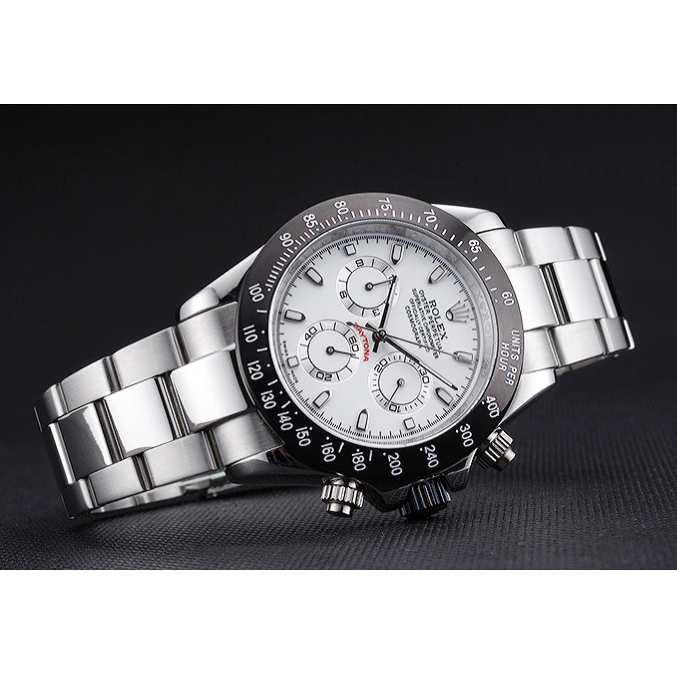 Good copy rolex watches Enameled Stainless Black Steel White Dial Rolex Daytona 0615